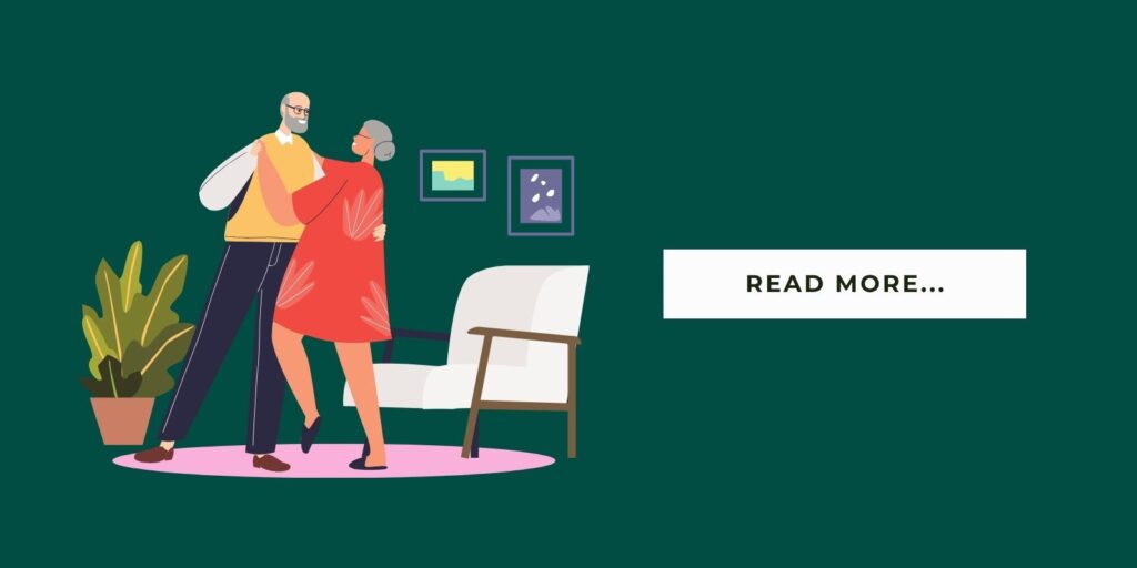 Blog Header Illustration senior couple dancing and it says 'read more'