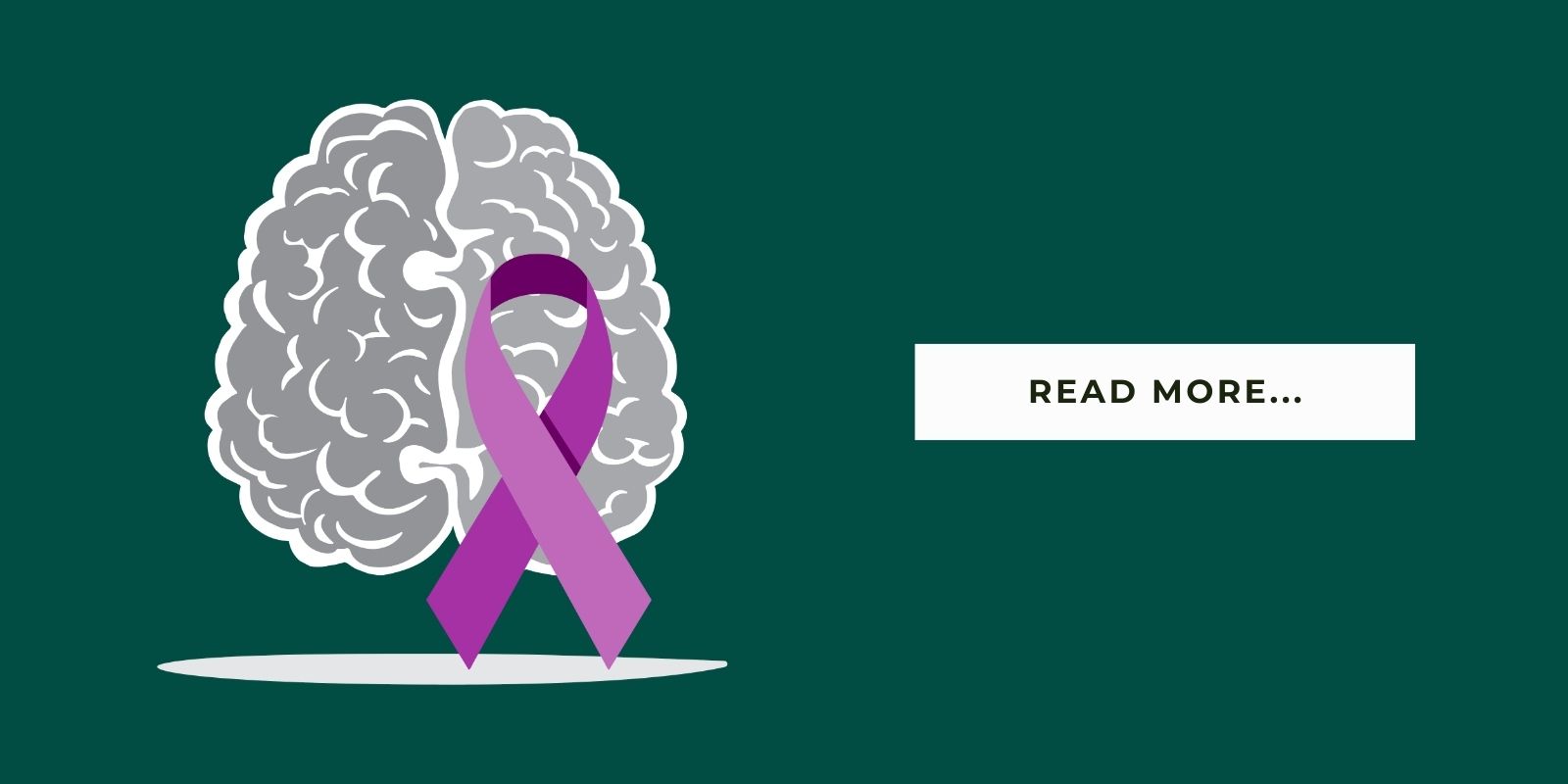 An illustration of a brain and a purple ribbon to represent Alzheimers that says, "Read More..."